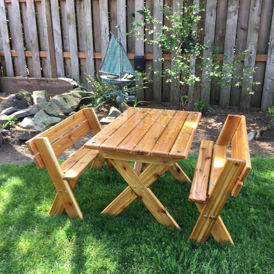 Kids' Cedar Picnic Table With Separate Benches For Kids 2 - 7 Years Toddlers, Preschool
