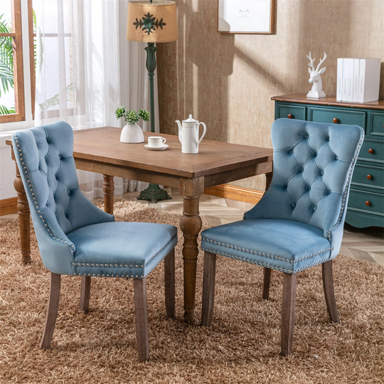 Dining Chair Sets of 2 Luxury Velvet Tufted Back Accent Chair with Wood Legs Contemporary Upholstered Side Chair