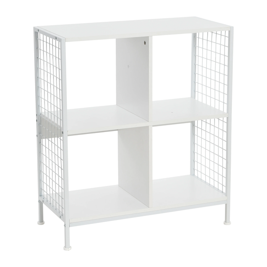 Cube Wall Shelves, 4-Cube Organizer with Metal Base, Wood Grain and Metal Wire Mesh, Black Oak