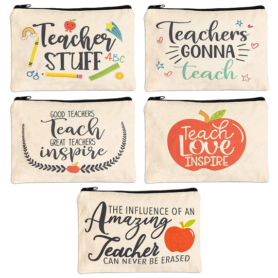 Pencil Pouches with Zipper, Teacher Appreciation Gifts (5 Designs, 5 Pcs)