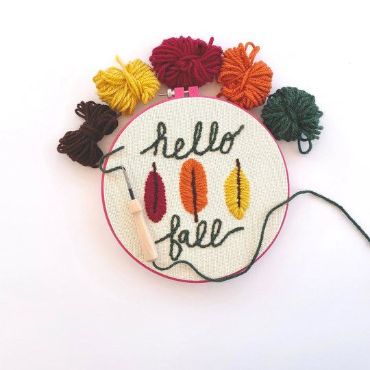 Fall Punch Needle Embroidery Diy Craft Kit | Autumn Wall Art Decor Easy Punching For Beginners