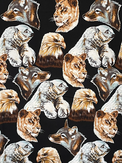 Vintage Endangered Species Fabric Wild Animals Polar Bear, Bald Eagle, Wolf, Mountain Lion Cotton Shamash & Sons Oop Man Cave By Yard