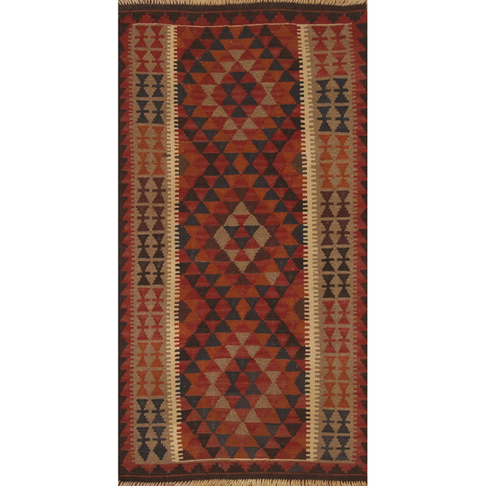 Colorful Kilim Oriental Runner Rug Hand-woven Wool Carpet - 3'3" x 6'6"