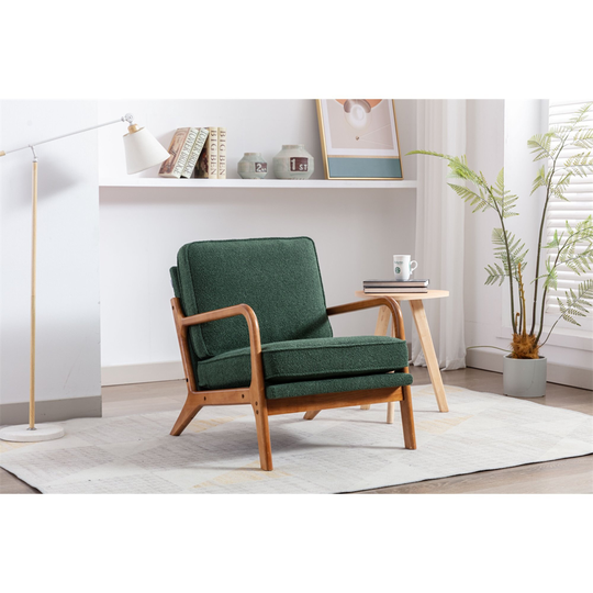 Comfy Lounge Arm Chair, Mid Century Modern Upholstered Accent Chair, Wood Frame Armchair for Living Room, Bedroom