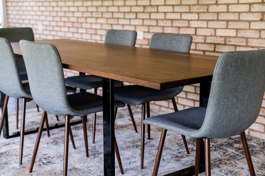 Modern Dining Table with U-Shaped Legs, Thin Walnut Table, Dark Wood Dine With Legs