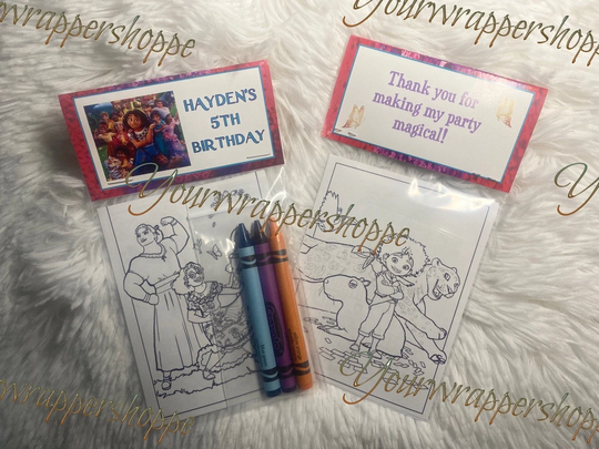 Encanto Inspired Coloring Pages Party Favors Bags & Toppers Personalized Assembled With Crayons