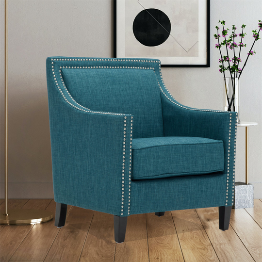Upholstered Nailhead Armchair Accent Chair with Solid Wood Legs - 29"Wx31"Dx35"H