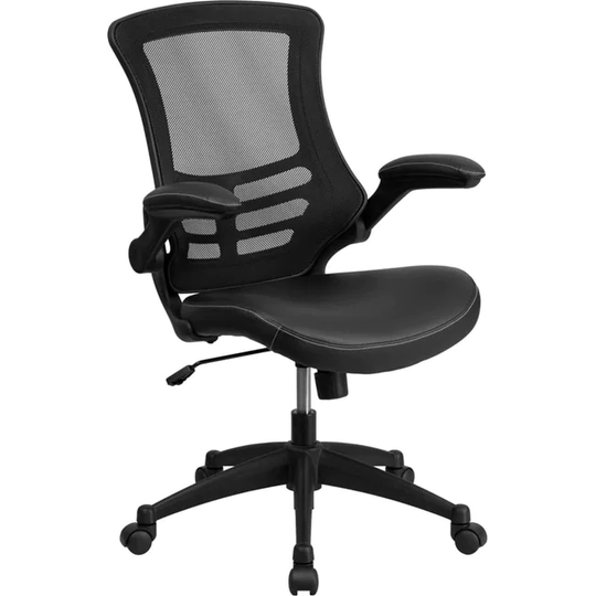 Delacora 25" Wide Mesh Back Ergonomic Swivel Office Chair with Leather - Black