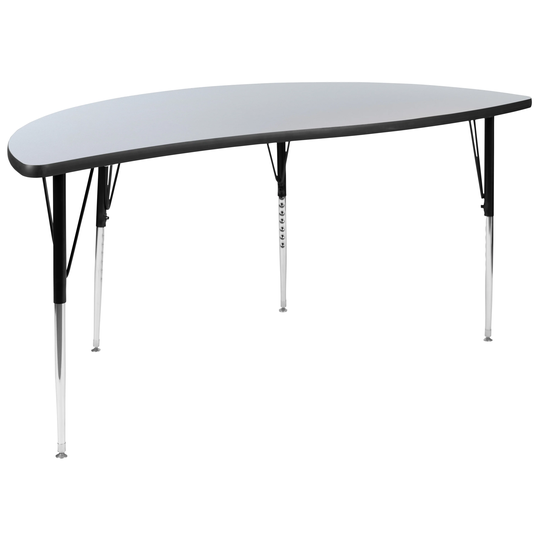 60" Half Circle Wave Collaborative Grey Adjustable Height Activity Table