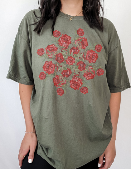 Flowers On Comfort Colors T Shirt, Comfort Colors, Oversized Tee, Roses A Plant Shirt