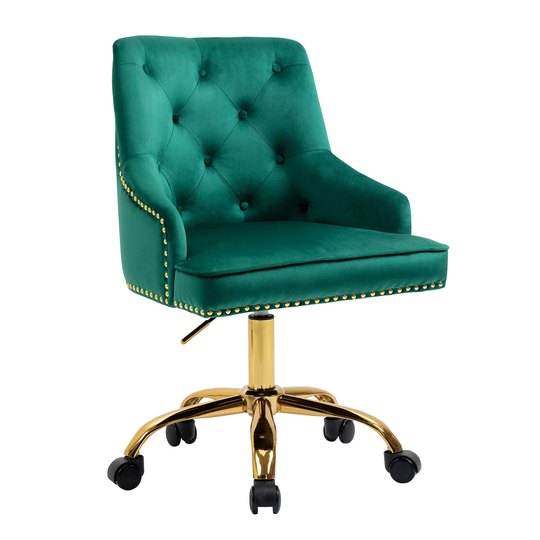 Pink/Green Velvet Office Chair, Adjustable Armchair Cute Desk Chair