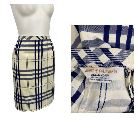1960S Mod Pencil Skirt/60S Plaid Checked Fitted Short Women's Xs