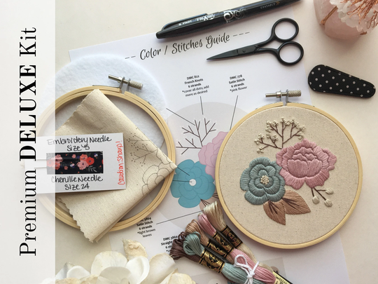 Deluxe Embroidery Kit, Petite Pastels Beginner Hand Floral Diy Craft Hoop Art Kit