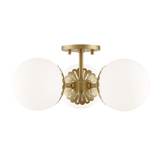 Mitzi by Hudson Valley Paige 3-light Aged Brass Semi Flush, Opal Glossy Glass