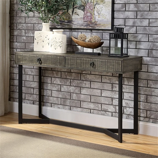 Sofa Table With Storage Drawers, Dark Oak and Espresso