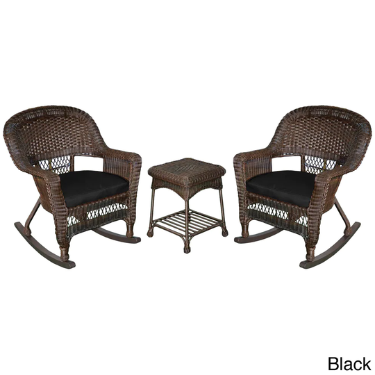 3-piece Espresso Rocker Wicker Chair Set with Cushions