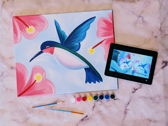 Hummingbird Canvas Painting Kit + Video Tutorial, Free Palettes & Aprons With Orders Of 10 Party Kit, Diy Paint