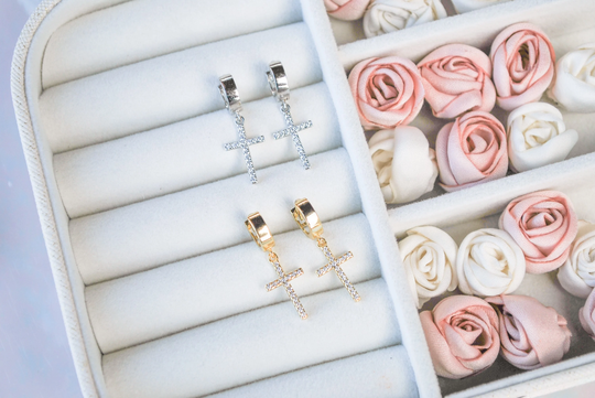 Cross Earrings, Sterling Silver, Dangle Earrings, Silver Cross, Drop Earrings, Dainty Earrings, Minimalist Jewelry
