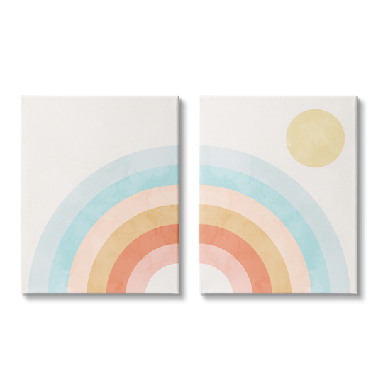 Stupell Industries Bold Summer Sun Rainbow Soft Pastel Tones Kids 2pc Multi Piece Canvas Wall Art Set - Multi-Color