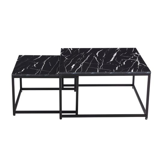 Modern Nesting Coffee Tables Set, Marble Black, 2pc, 31.5''L 31.5''W 17.72''H