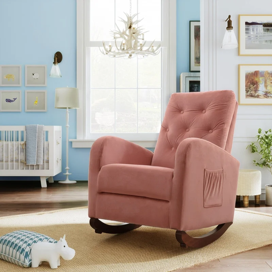 Livingroom Comfort High Back Rocking Chair,Rocker w/ Padded Seat,Pink
