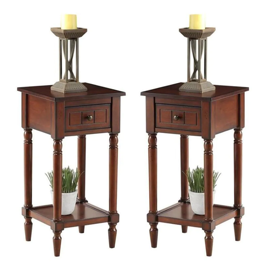 One-Drawer Accent End Table in Mahogany Wood Finish - Set of 2 - 54 x 84