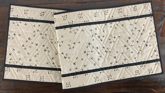 Modern Quilted 15 X 41 Table Runner | Cream & Black Fabric Crosses Topper| Topper