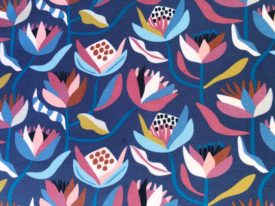 Protea Garden Australian Native Floral Blooming Blue Quilting Cotton Fabric By 1/4, 1/2 Yard Or Fat Quarter