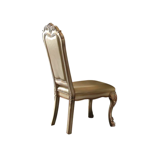 Set of 2 Leatherette Dining Chairs in Bone and Gold Patina