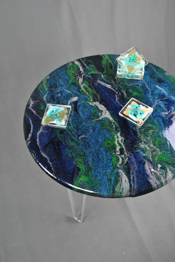 Melted Earth Inspired Epoxy Resin Table, Coffee Side White, Blue, Grey, Black, Green, Nightstand