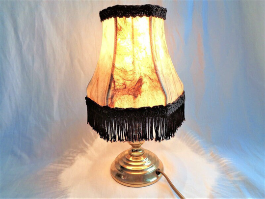 Vintage Table Lamp With Leather Shade, Brass Lamp, Beige Lampshade Top Bedroom Decor, Mid Century Modern, Germany