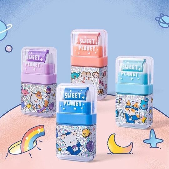 Dual-Side Design Sweet Planet Eraser || Mini Cute Cleaning Correcting Pencil Eraser, Student School & Office