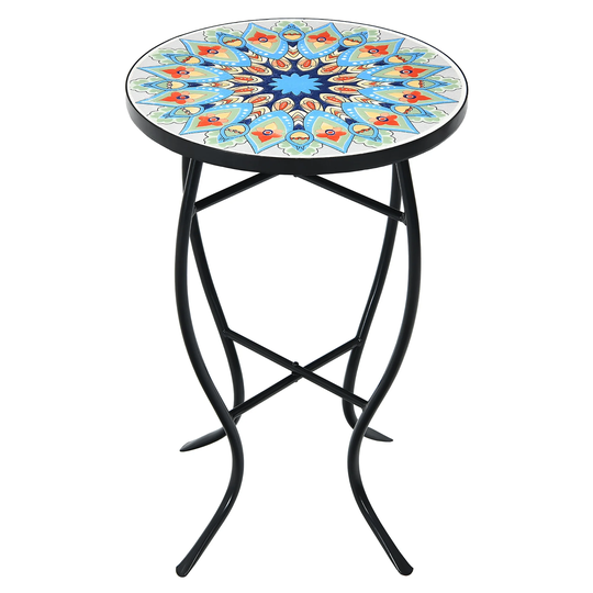 Costway Mosaic Side Table Accent Table Round Balcony Bistro End Table