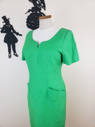Vintage 1990's Day Dress/80S Green Pencil