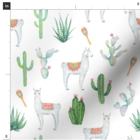 Watercolor Llamas & Cacti Fabric By The Yard | Alcalpa & Llama With Floral Cactus Maracas Serape Bohemian Nursery |Made To Order