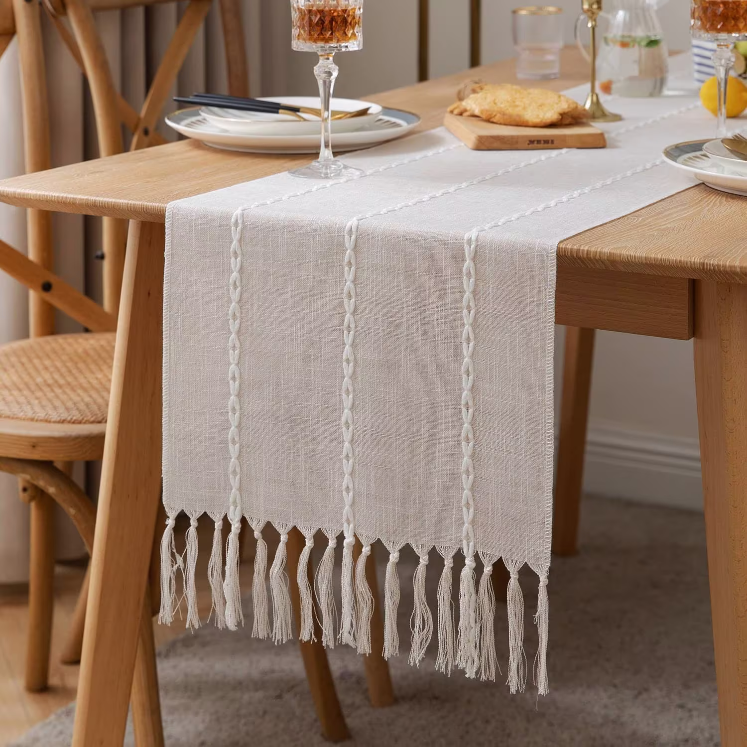 Farmhouse Table Runner - Decor Modern Boho Vintage Rustic Cream