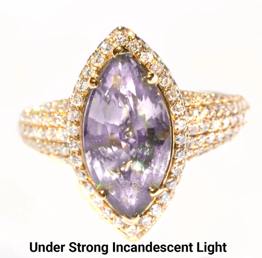 Rarest Unheated Color Change Sapphire & Diamond 18K Ring