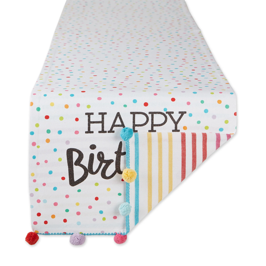 14" x 72" Red White Happy Birthday Embellished Decorative Table Runner