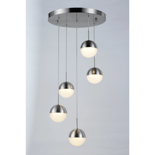 Phantasm 12.5-Watt Matte Nickel Finish Integrated LED 3000K Iced Opal Acrylic Pendant Ceiling Light 14 in. Dia x 96 in. H Small