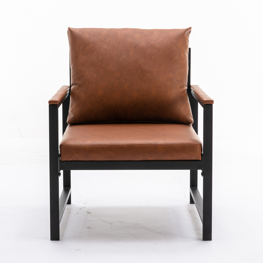 Modern Faux Leather Accent Chair Padded Arm Chairs with Black Powder Coated Metal Frame, Single Sofa for Living Room Bedroom