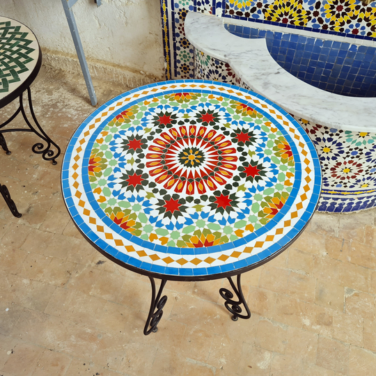 Mid Century Modern Patio Table - Custom Made Zellige Round Outdoor Set Garden Furniture Gift Fully Handcrafted