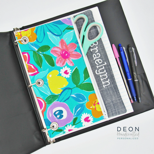 Personalized Pencil Pouch, 3 Ring Binder Kids Case, Flat Zipper Art Supply Bag, Waterproof Lining, Back To School