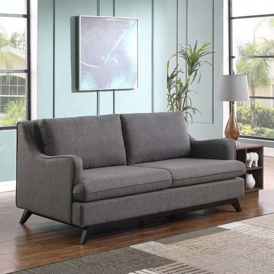 2-Seat Linen Fabric Upholstered Sofa Sets Living Room Furniture Track Arms Armrest Hardwood Frame with plastic Leg