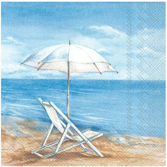 Beachside, Beach Chair Napkins, Decoupage Napkins For Crafts, 3 Ply Craft Blue, White, Summer, Coastal, Seaside, Sand, Sun