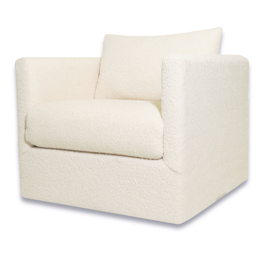 Harp & Finial - Wilmer Swivel Chair - Aries Ivory Plush Fabric On Swivel Base