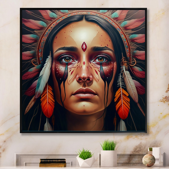 Designart 'Colorful Native American Woman IV' Contemporary Glam Framed Canvas Art Print
