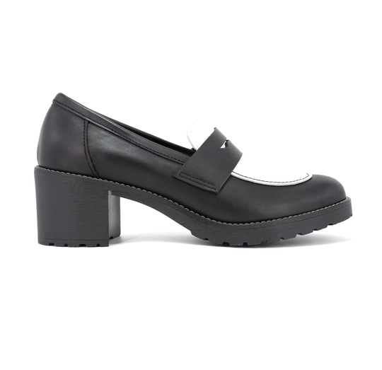Women's Shoes, Leather Chunky Loafers, Loafers, Platforms, Leather Platform Loafer, Heeled Penny Loafers, Black & White, Custom Made