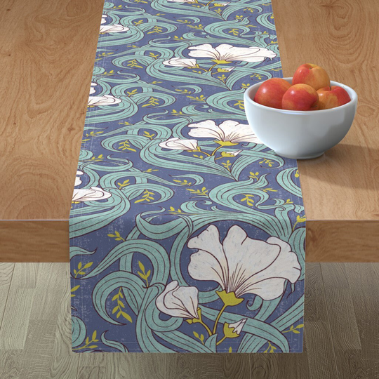 Art Deco Lily Table Runner - Nouveau Floral By Red Raspberry Design Large Scale Cotton Sateen Spoonflower
