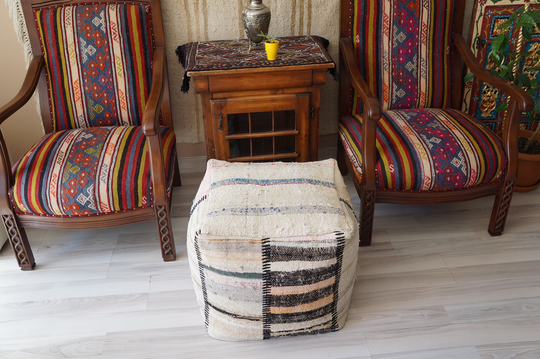 Contemporary Square Cotton Handmade Pouf Outdoor Garden Office Modern Chair Comfortable Natural Hand Woven 18x18