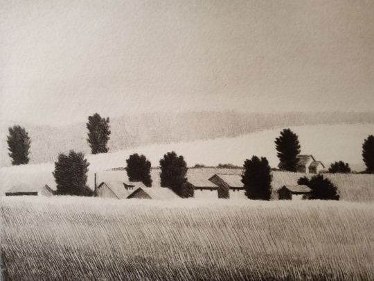 Robert Kipniss | American B. 1931 "Near Lancaster" Drypoint, 1992, Edition 50 Prints, Signed in Pencil | Free Shipping